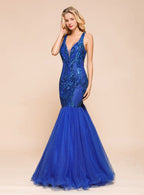 V-Neck Straps Sleeveless Mermaid Floor-Length Dress BMbride