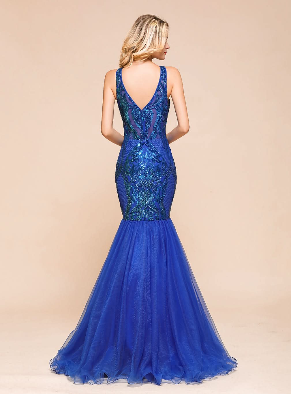 V-Neck Straps Sleeveless Mermaid Floor-Length Dress BMbride