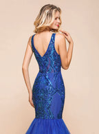V-Neck Straps Sleeveless Mermaid Floor-Length Dress BMbride