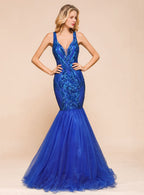 V-Neck Straps Sleeveless Mermaid Floor-Length Dress BMbride