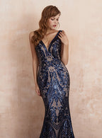 V-Neck Straps Sleeveless Sequins Mermaid Dress BMbride