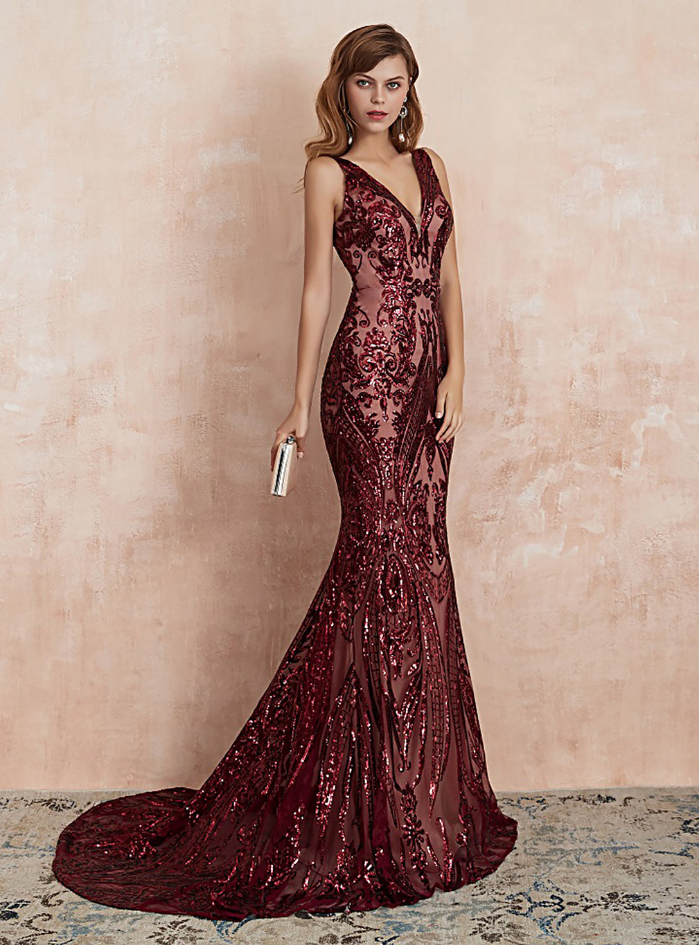 V-Neck Straps Sleeveless Sequins Mermaid Dress BMbride