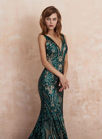 V-Neck Straps Sleeveless Sequins Mermaid Dress BMbride