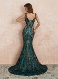 V-Neck Straps Sleeveless Sequins Mermaid Dress BMbride