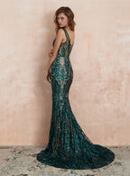 V-Neck Straps Sleeveless Sequins Mermaid Dress BMbride