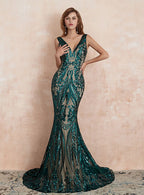 V-Neck Straps Sleeveless Sequins Mermaid Dress BMbride