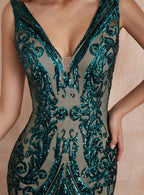 V-Neck Straps Sleeveless Sequins Mermaid Dress BMbride