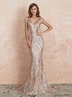 V-Neck Straps Sleeveless Sequins Mermaid Dress BMbride