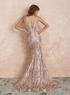 V-Neck Straps Sleeveless Sequins Mermaid Dress BMbride
