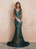 V-Neck Straps Sleeveless Sequins Mermaid Dress BMbride