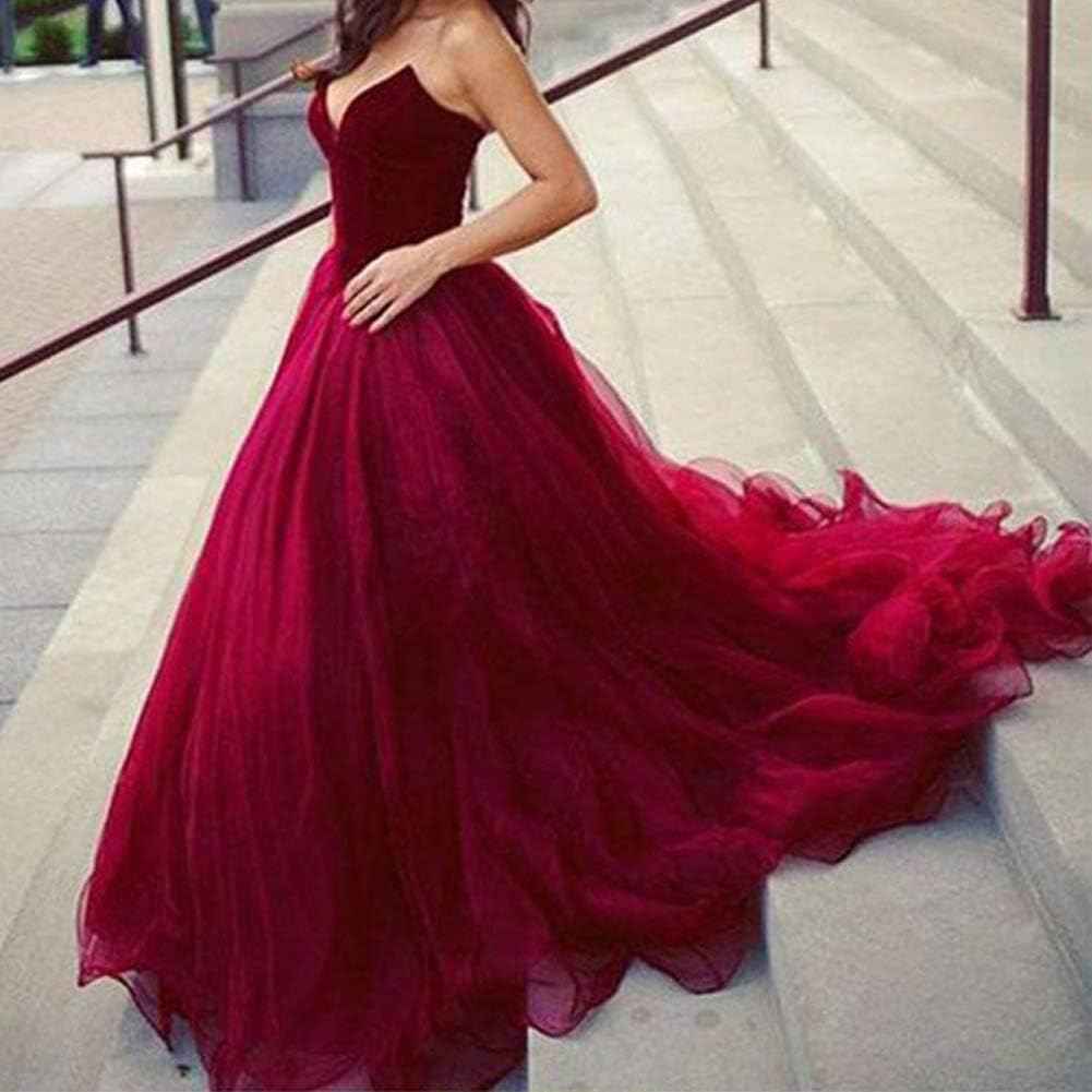 V Neck Velvet and Tulle Long Ball Gown Corset Formal Evening Prom Dresses - Bmbride