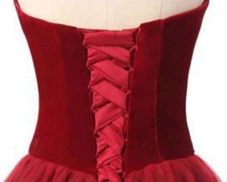 V Neck Velvet and Tulle Long Ball Gown Corset Formal Evening Prom Dresses - Bmbride