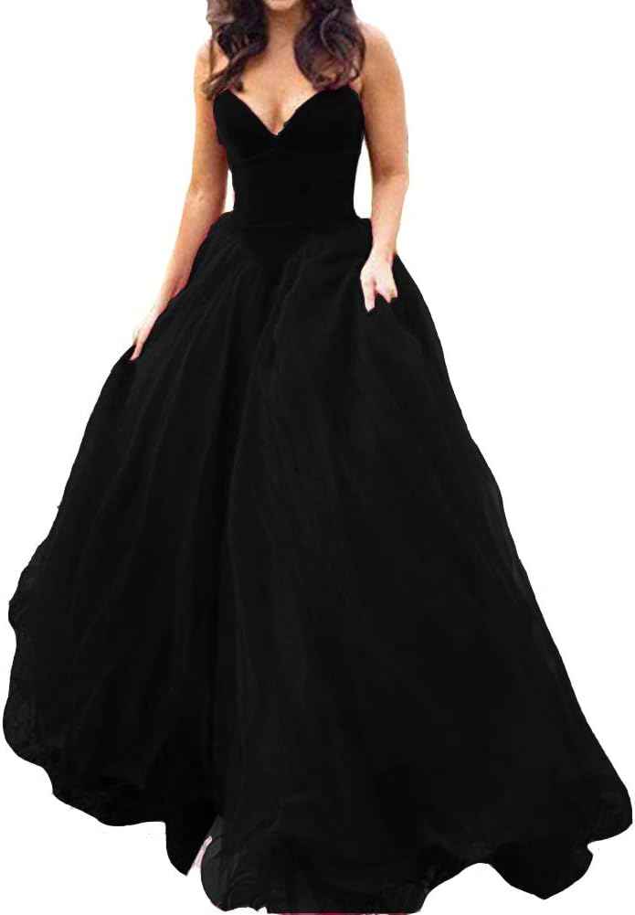 V Neck Velvet and Tulle Long Ball Gown Corset Formal Evening Prom Dresses - Bmbride