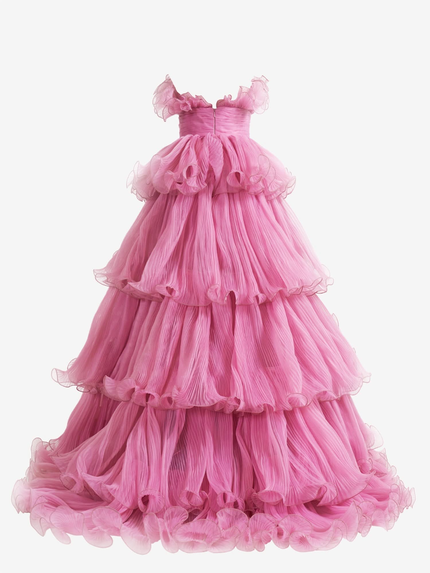 Lovely Pink Strapless A-Line Tiered Crinkled Tulle Prom Dress BM bride