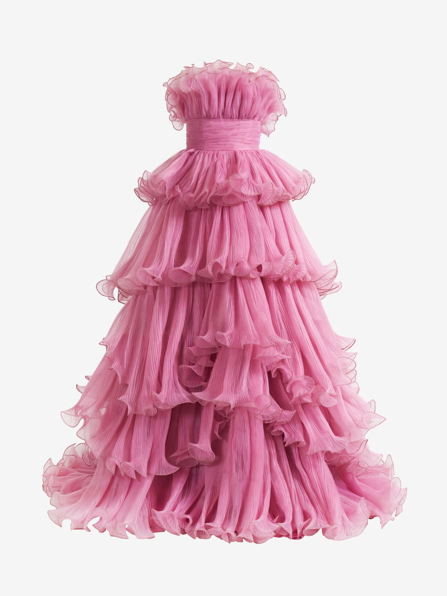 Charming Strapless A-Line Tiered Crinkled Tulle Prom Dress BM bride