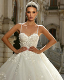 BMbride Vintage Ball Gown Lace Spaghetti Straps Sleeveless White Wedding Dress With Appliques Train BMbride