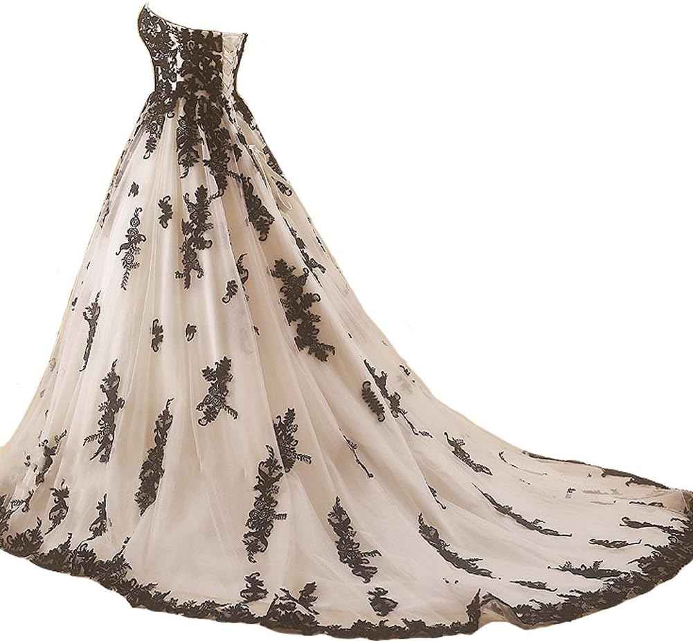 Vintage Gothic Black Lace Ball Gown Long Prom Dresses Gowns Bmbride