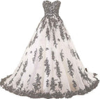 Vintage Gothic Black Lace Ball Gown Long Prom Dresses Gowns Bmbride