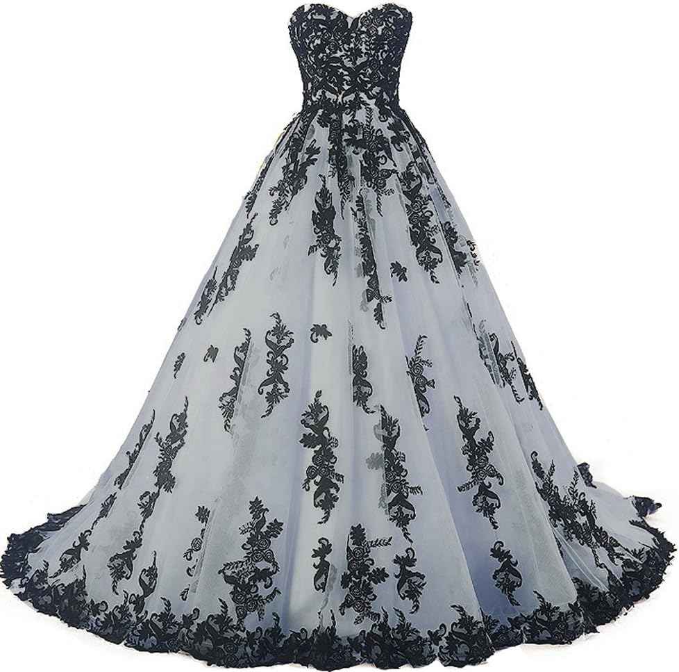 Vintage Gothic Black Lace Ball Gown Long Prom Dresses Gowns Bmbride