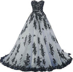 Vintage Gothic Black Lace Ball Gown Long Prom Dresses Gowns Bmbride