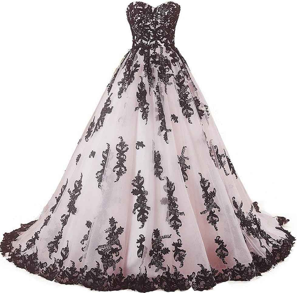 Vintage Gothic Black Lace Ball Gown Long Prom Dresses Gowns Bmbride