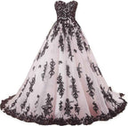 Vintage Gothic Black Lace Ball Gown Long Prom Dresses Gowns Bmbride