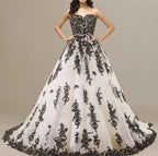 Vintage Gothic Black Lace Ball Gown Long Prom Dresses Gowns Bmbride