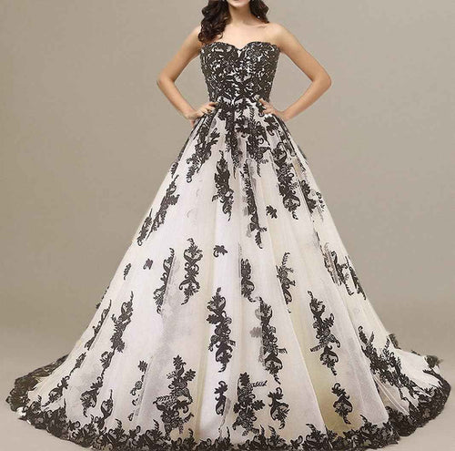 Vintage Gothic Black Lace Ball Gown Long Prom Dresses Gowns Bmbride
