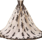 Vintage Gothic Black Lace Ball Gown Long Prom Dresses Gowns Bmbride