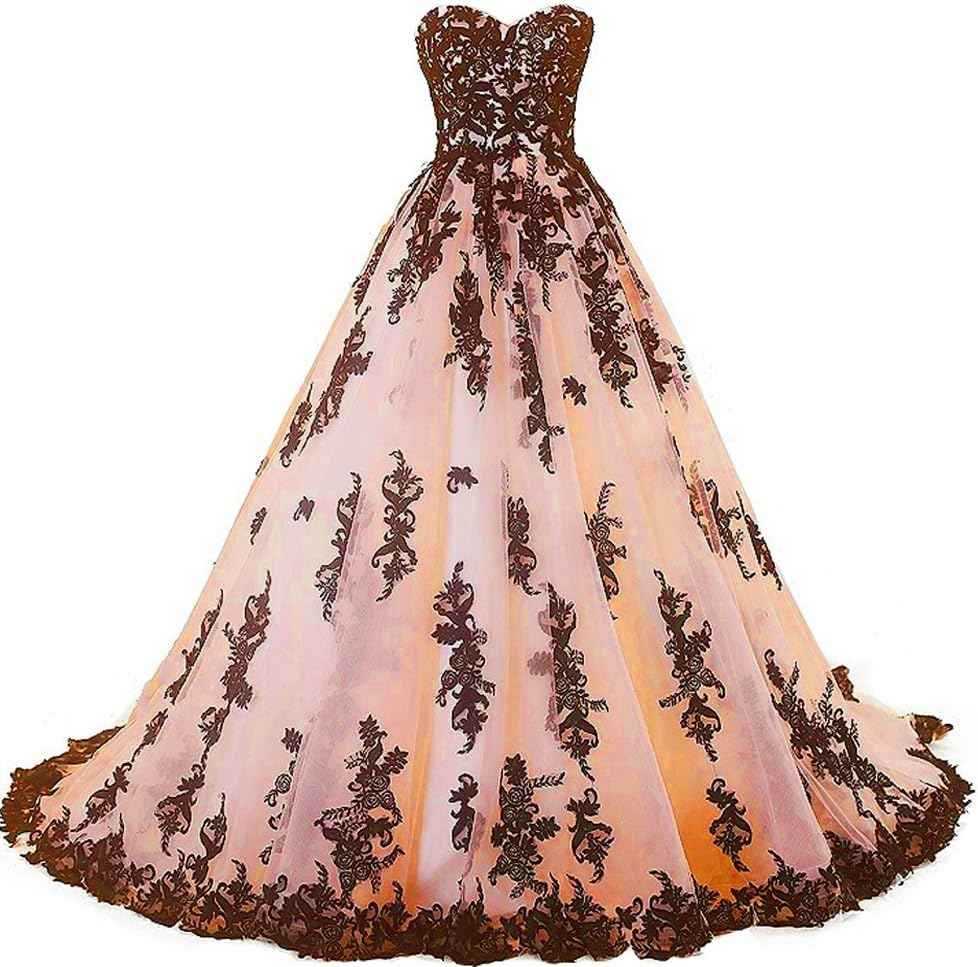 Vintage Gothic Black Lace Ball Gown Long Prom Dresses Gowns Bmbride