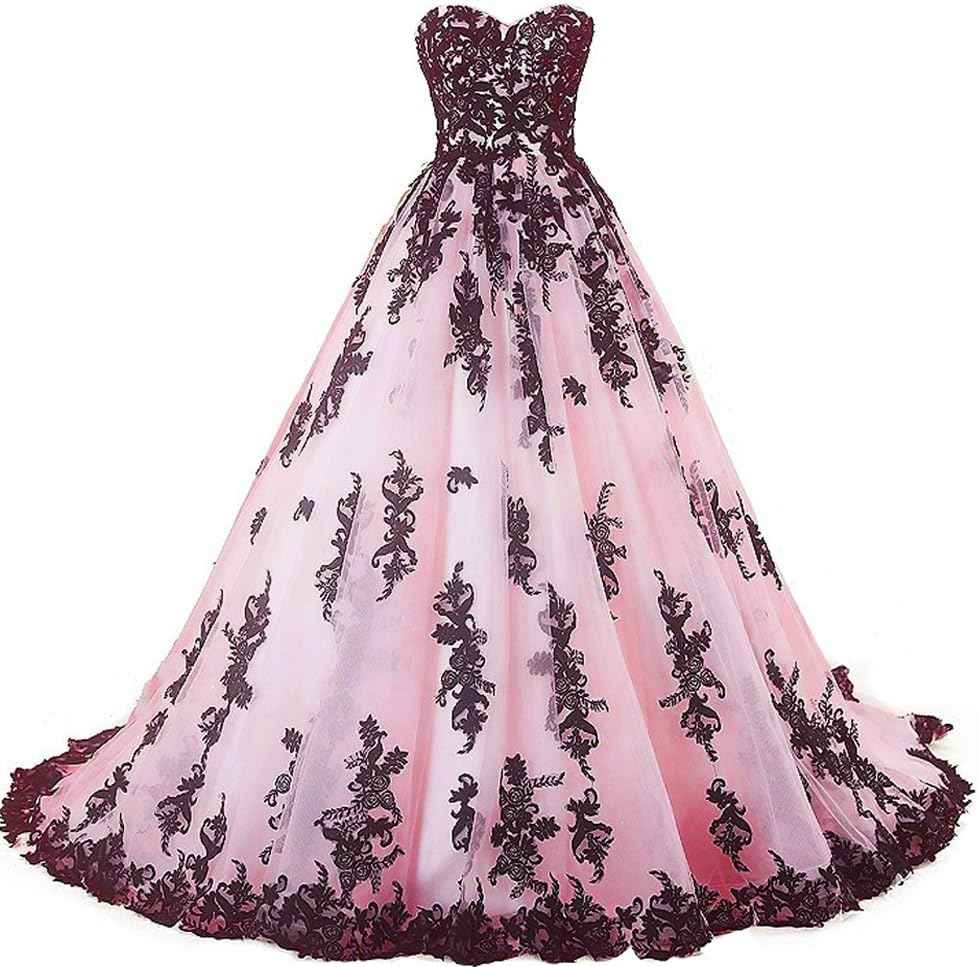 Vintage Gothic Black Lace Ball Gown Long Prom Dresses Gowns Bmbride