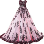 Vintage Gothic Black Lace Ball Gown Long Prom Dresses Gowns Bmbride
