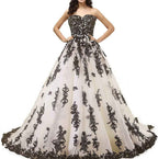 Vintage Gothic Black Lace Ball Gown Long Prom Dresses Gowns Bmbride