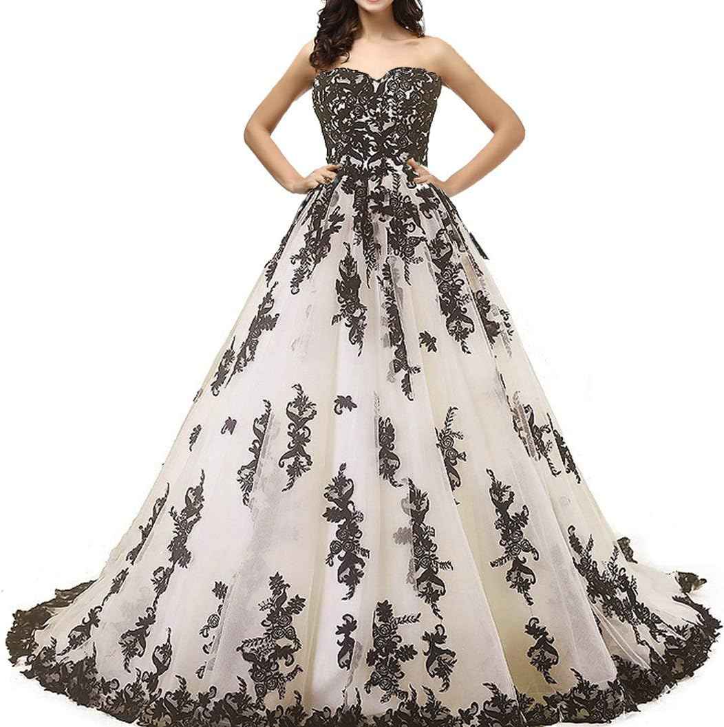 Vintage Gothic Black Lace Ball Gown Long Prom Dresses Gowns Bmbride