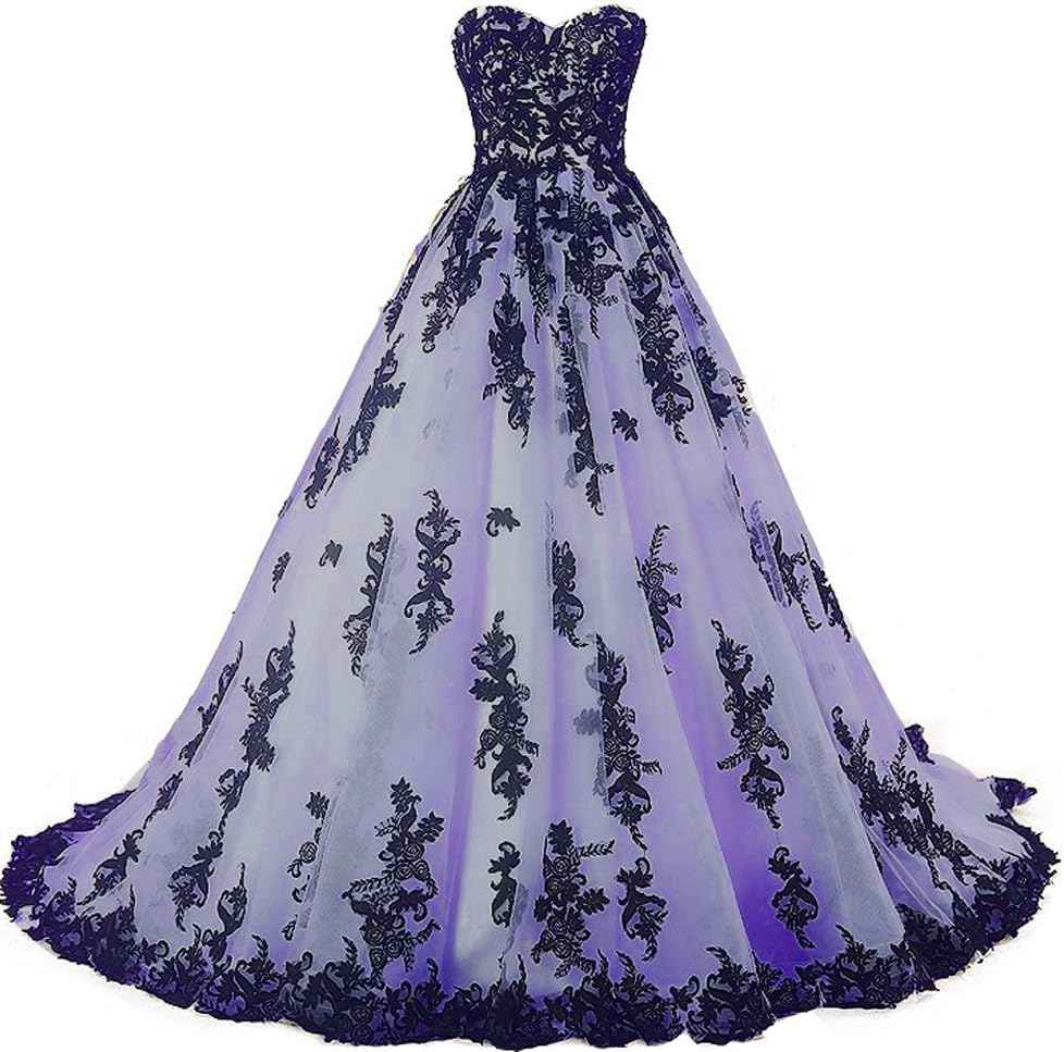 Vintage Gothic Black Lace Ball Gown Long Prom Dresses Gowns Bmbride
