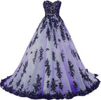 Vintage Gothic Black Lace Ball Gown Long Prom Dresses Gowns Bmbride