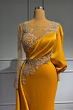 BMbride Vintage Jewel Asymmetric Beading Long Sleeves Prom Dress with Appliques BMbride
