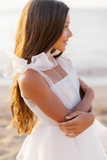 BMbride White A-line Sleeveless Straps Flower Girls Dress With Pearl BMbride