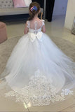 BMbride White Lovely Flower Girl Dress Tulle With Lace Appliques BMbride