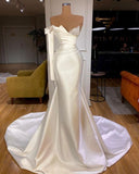 BMbride White Satin One Shoulder Long Mermaid Prom Dresses BMbride