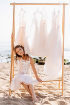 BMbride White Short Sleeveless A-line Straps Flower Girls Dress With Lace BMbride