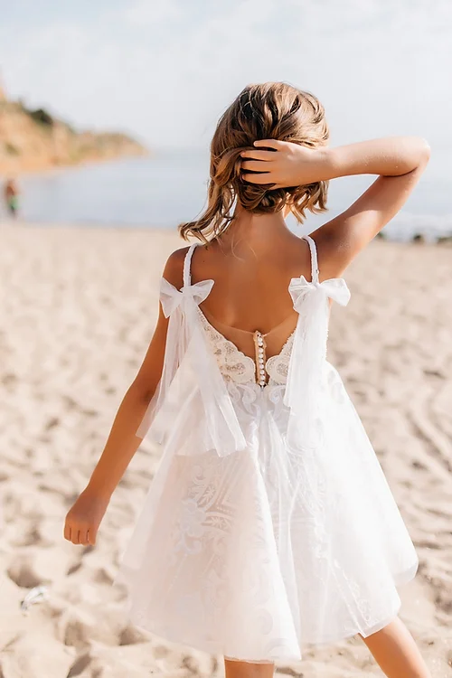 BMbride White Short Sleeveless Ball Gown Flower Girls Dress With Lace BMbride