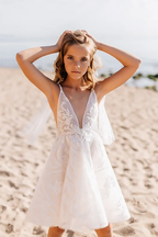 BMbride White Short Sleeveless Ball Gown Flower Girls Dress With Lace BMbride