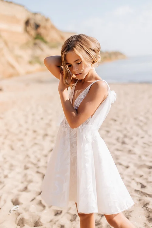 BMbride White Short Sleeveless Ball Gown Flower Girls Dress With Lace BMbride