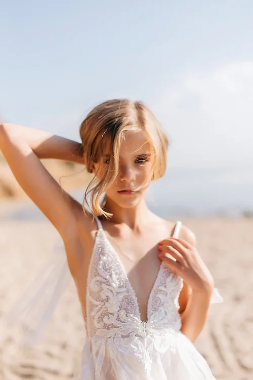 BMbride White Short Sleeveless Ball Gown Flower Girls Dress With Lace BMbride