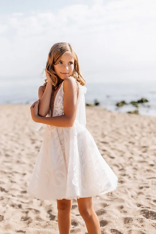BMbride White Short Sleeveless Ball Gown Flower Girls Dress With Lace BMbride