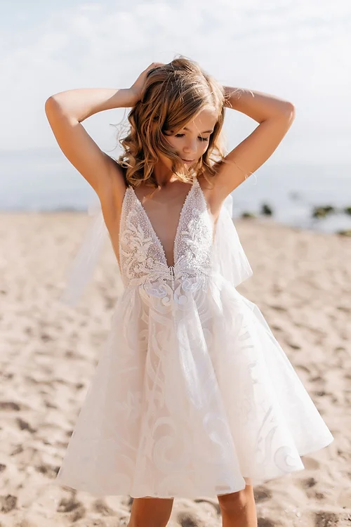 BMbride White Short Sleeveless Ball Gown Flower Girls Dress With Lace BMbride