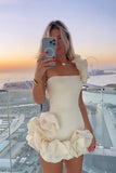 Chic White Strapless Bodycon Homecoming Dress with Romantic Ruffles BM bride