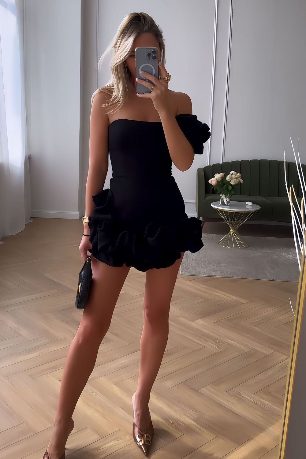Chic White Strapless Bodycon Homecoming Dress with Romantic Ruffles BM bride