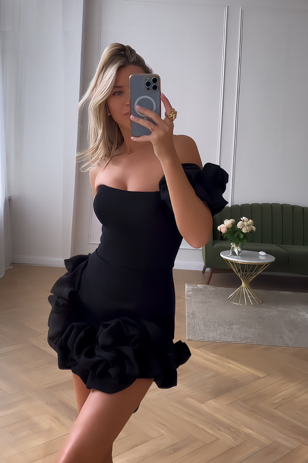 Chic White Strapless Bodycon Homecoming Dress with Romantic Ruffles BM bride